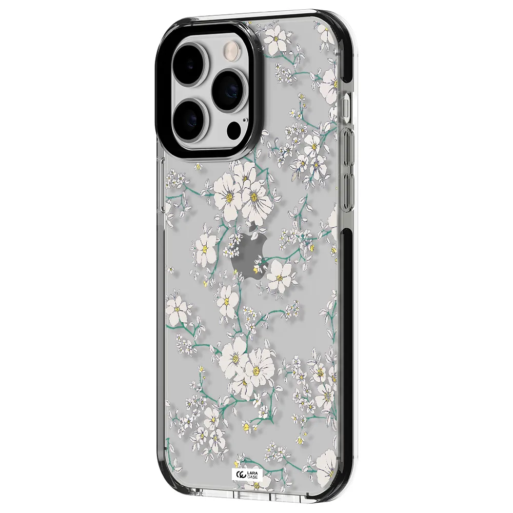 White Flower Apple iPhone 14 pro max impact black border Case