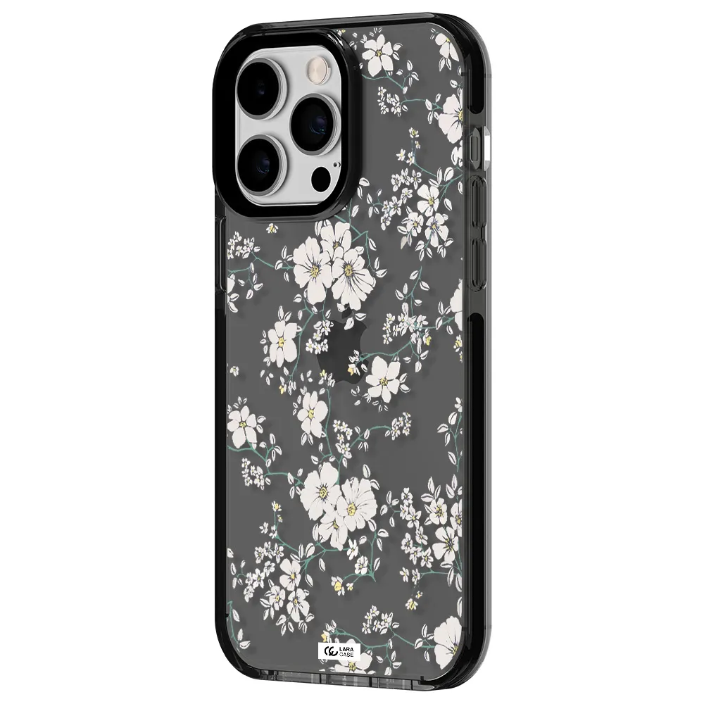 White Flower Apple iPhone 14 pro max impact Smoke Black Case
