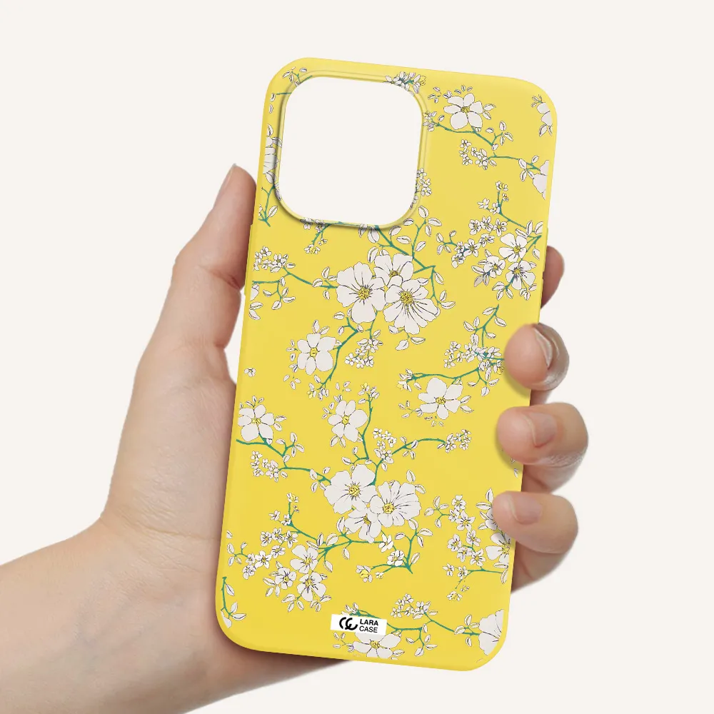White Flower Apple iPhone 14 pro max Silicone canary yellow Case