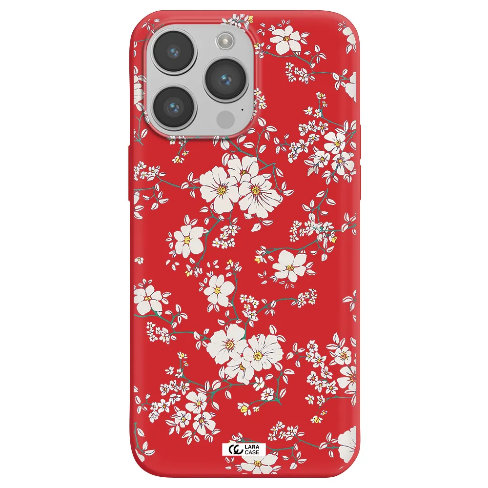 White Flower Apple iPhone 14 pro max Silicone Imperial Red Case
