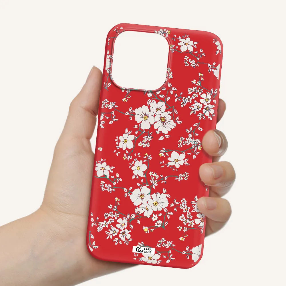 White Flower Apple iPhone 14 pro max Silicone Imperial Red Case