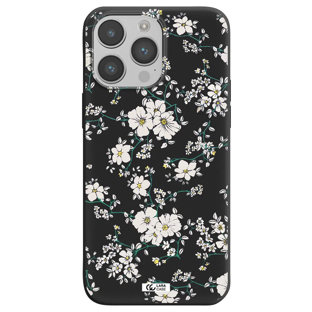 White Flower Apple iPhone 14 pro Silicone black Case