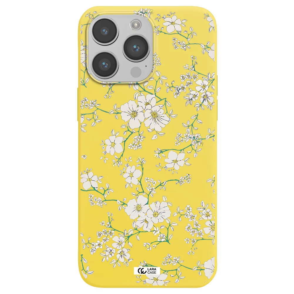 White Flower Apple iPhone 14 pro Silicone canary yellow Case