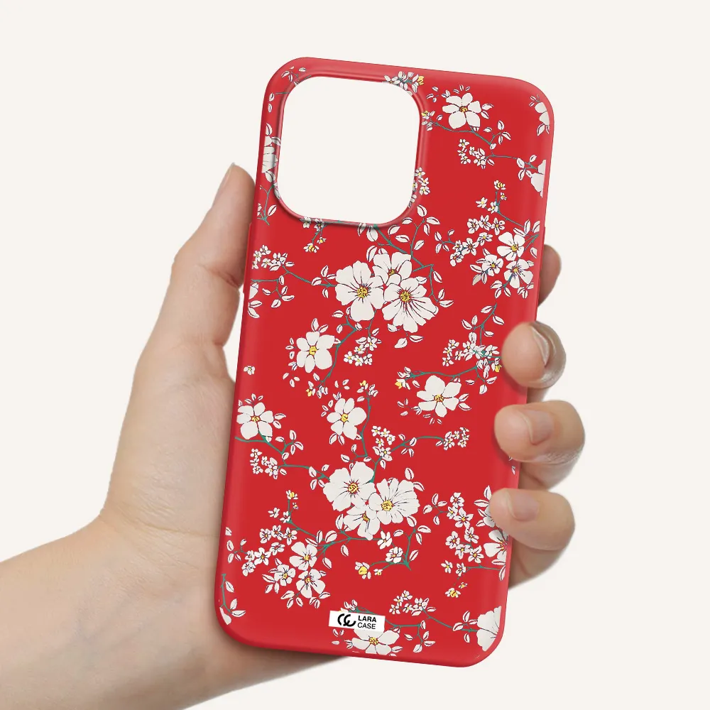 White Flower Apple iPhone 14 pro Silicone Imperial Red Case