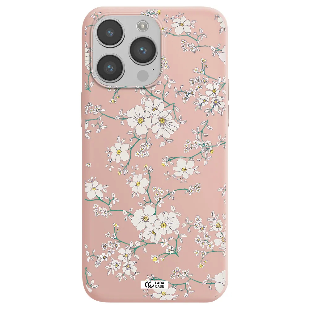 White Flower Apple iPhone 14 pro Silicone pastel pink Case