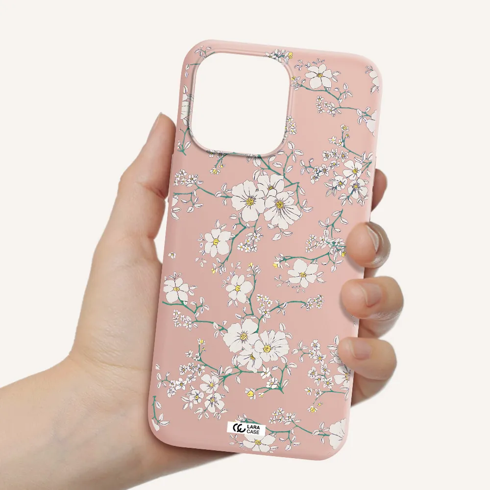 White Flower Apple iPhone 14 pro Silicone pastel pink Case