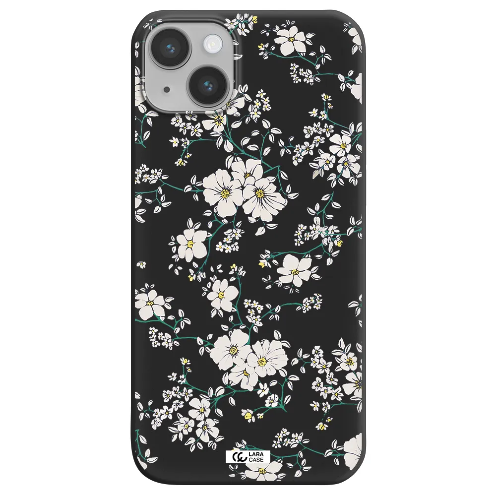 White Flower Apple iPhone 14 Silicone black Case