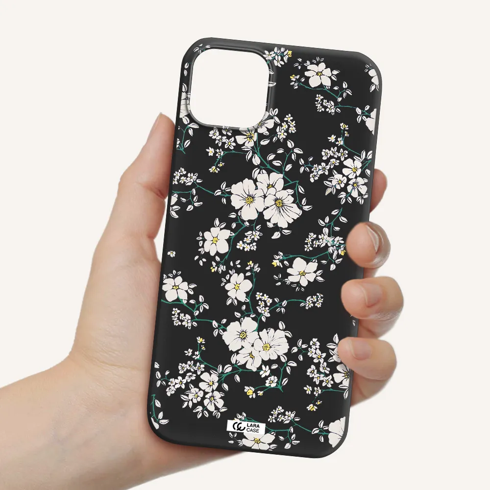 White Flower Apple iPhone 14 Silicone black Case