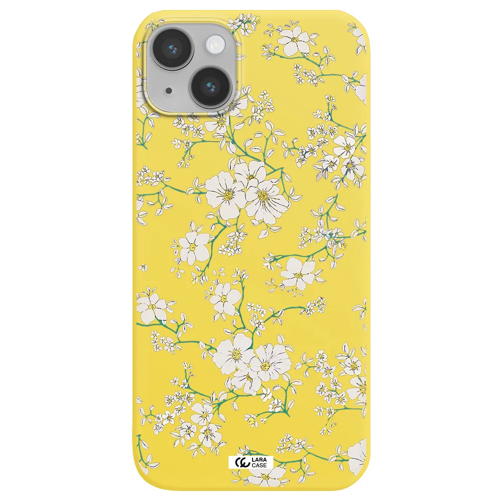 White Flower Apple iPhone 14 Silicone canary yellow Case