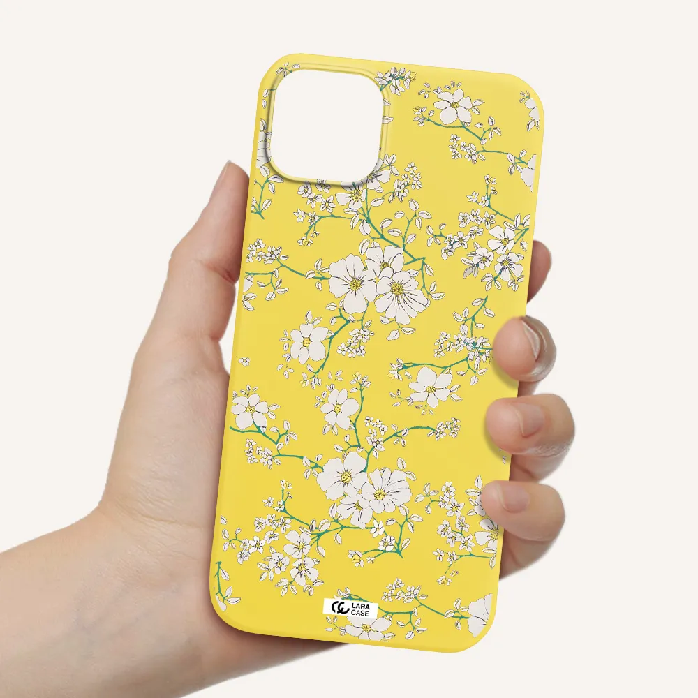 White Flower Apple iPhone 14 Silicone canary yellow Case