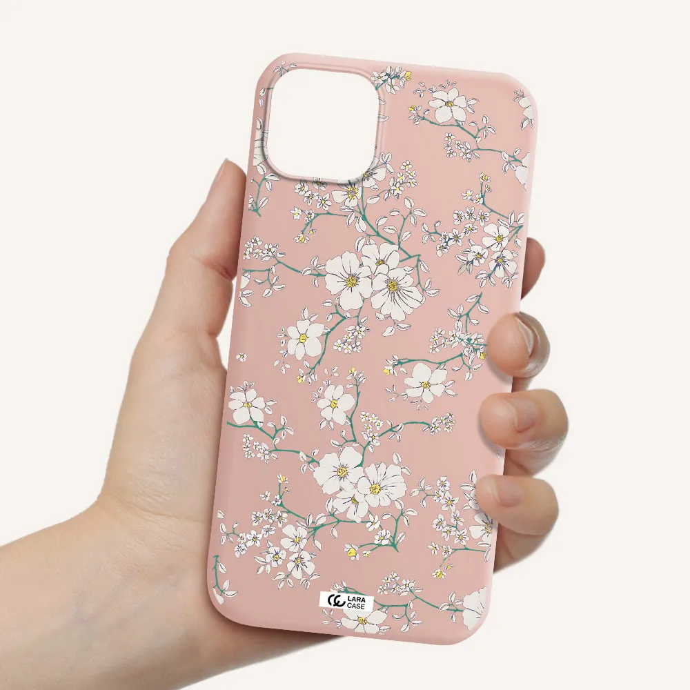 White Flower Apple iPhone 14 Silicone pastel pink Case