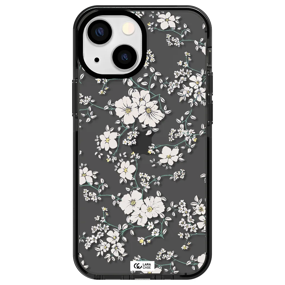 White Flower Apple iPhone 15 impact Smoke Black Case