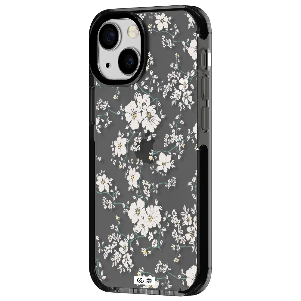 White Flower Apple iPhone 15 impact Smoke Black Case