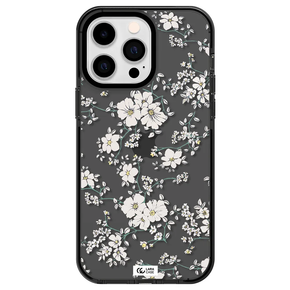 White Flower Apple iPhone 15 Pro impact Smoke Black Case