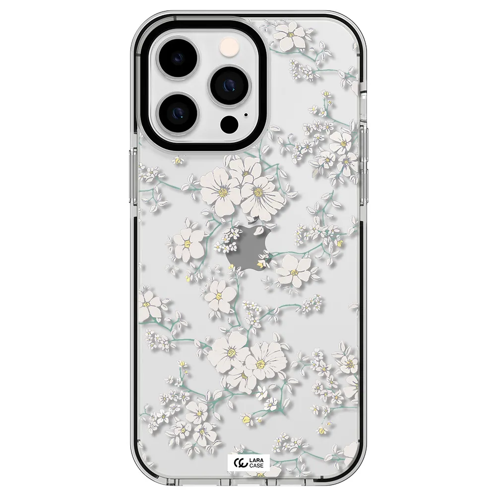 White Flower Apple iPhone 15 Pro Max impact black border Case
