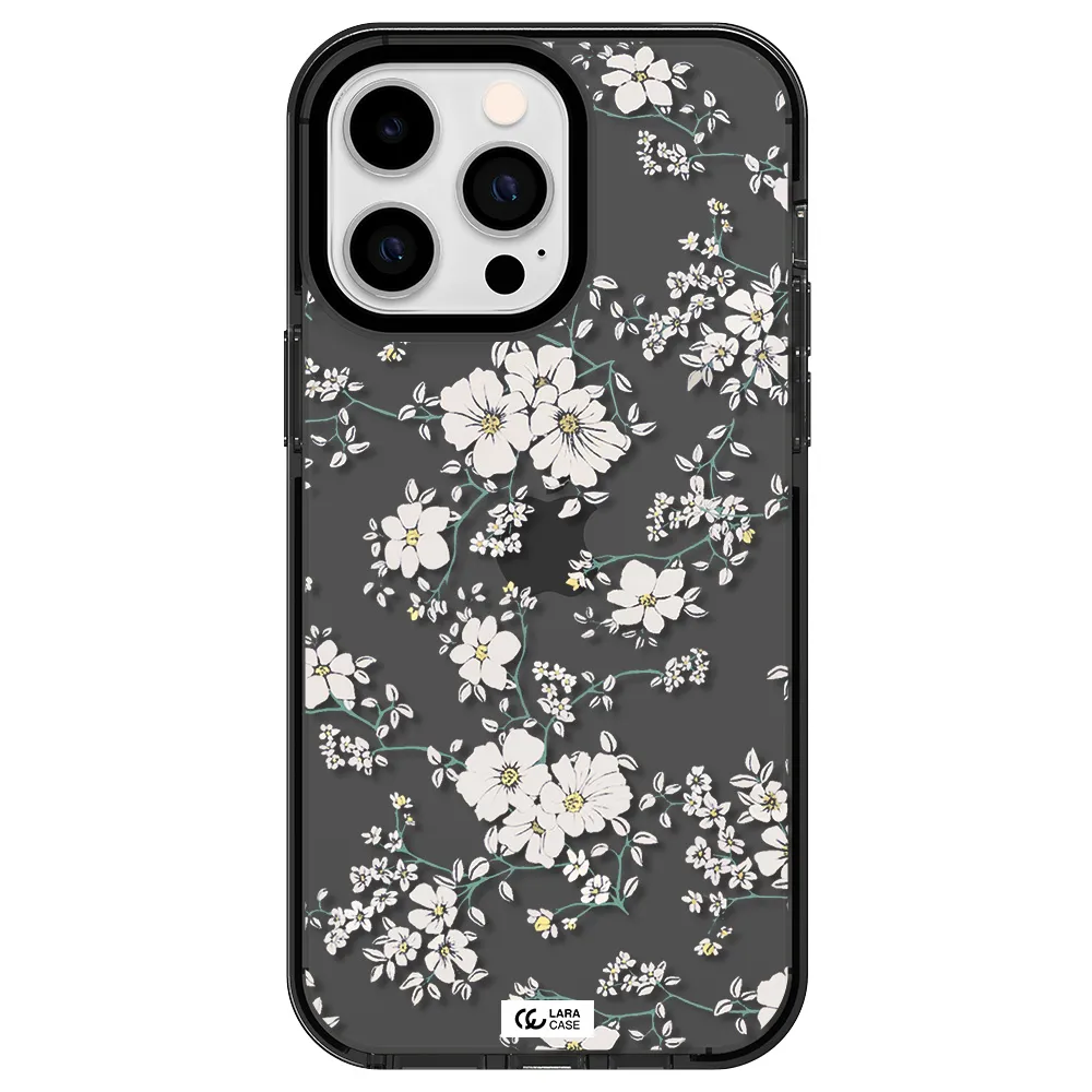 White Flower Apple iPhone 15 Pro Max impact Smoke Black Case