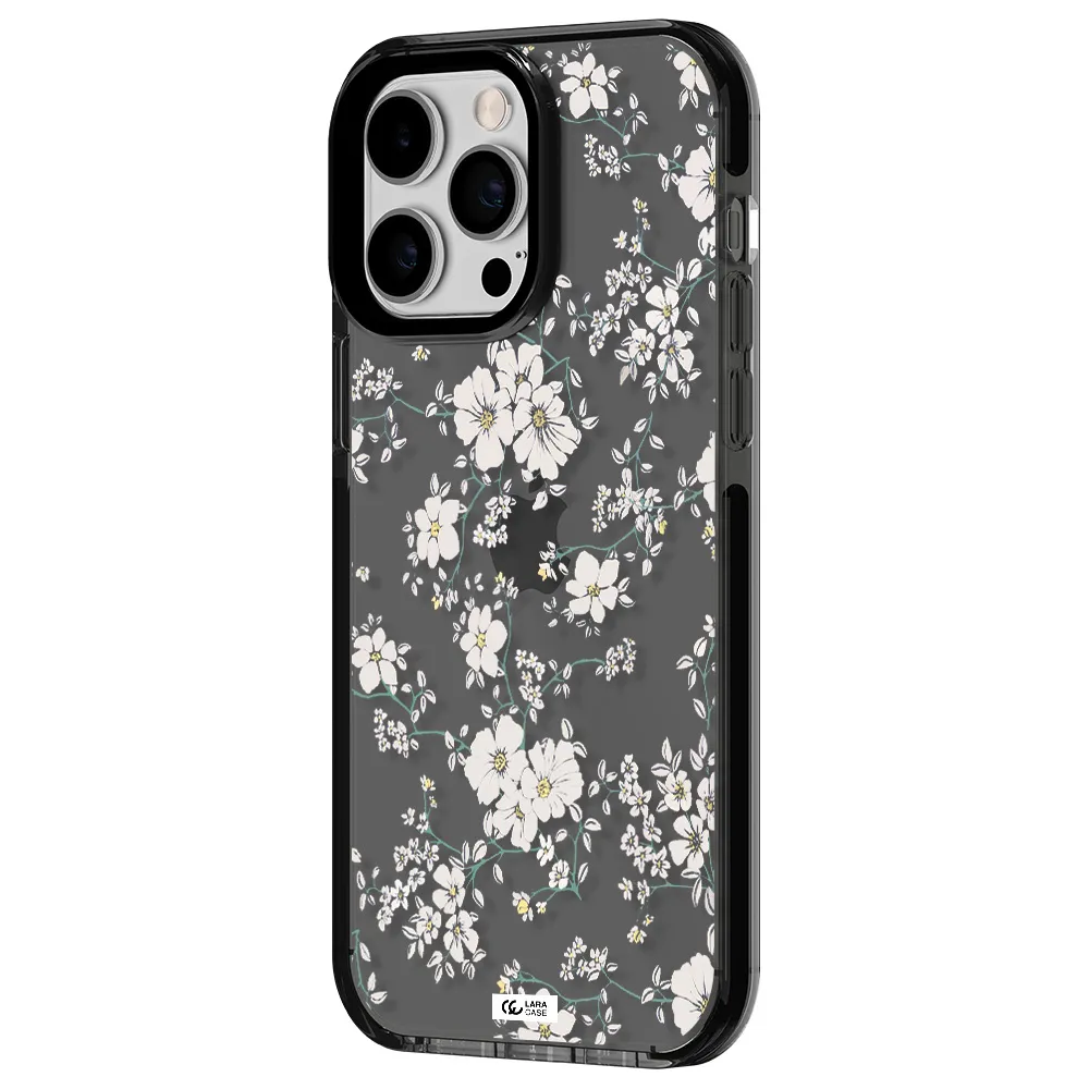 White Flower Apple iPhone 15 Pro Max impact Smoke Black Case