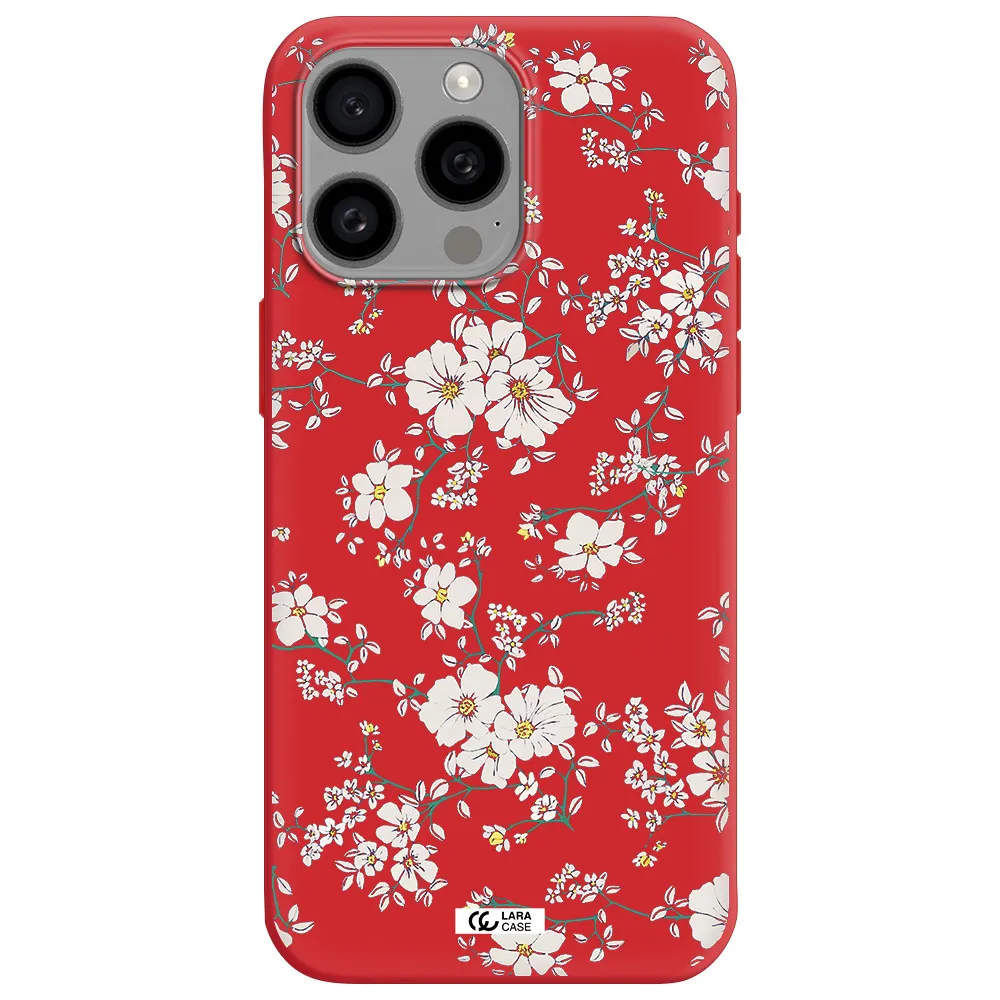 White Flower Apple Iphone 15 Pro Max Silicone Imperial Red Case