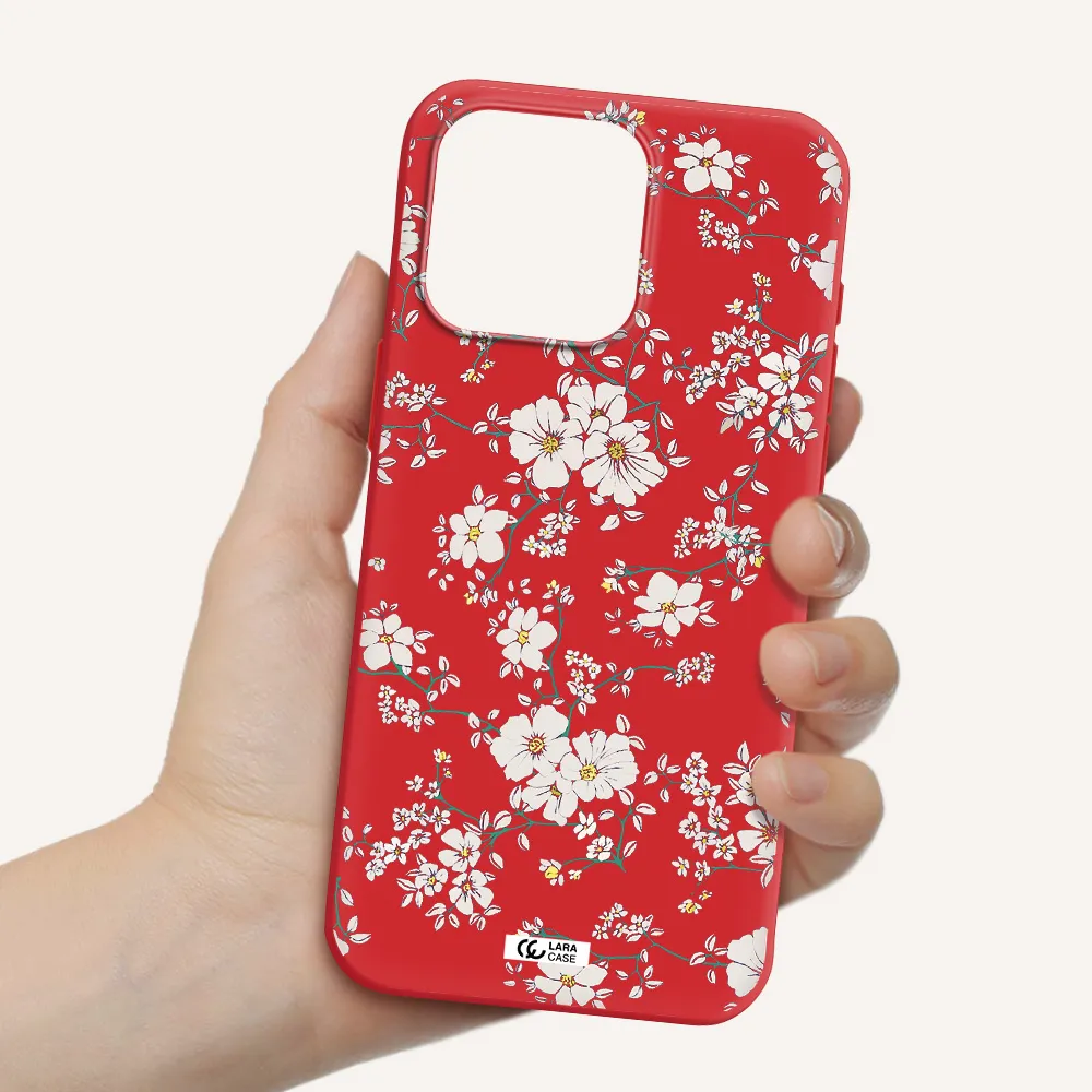 White Flower Apple Iphone 15 Pro Max Silicone Imperial Red Case