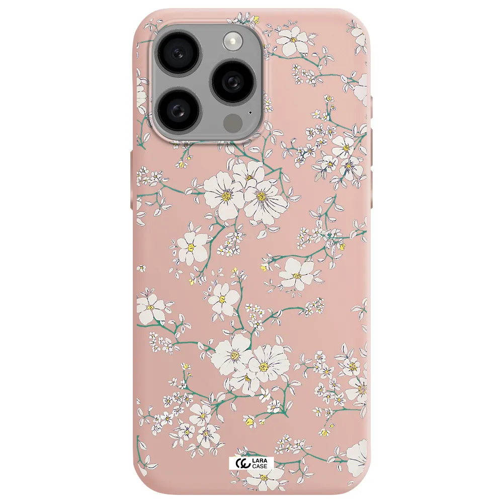White Flower Apple Iphone 15 Pro max Silicone pastel pink Case