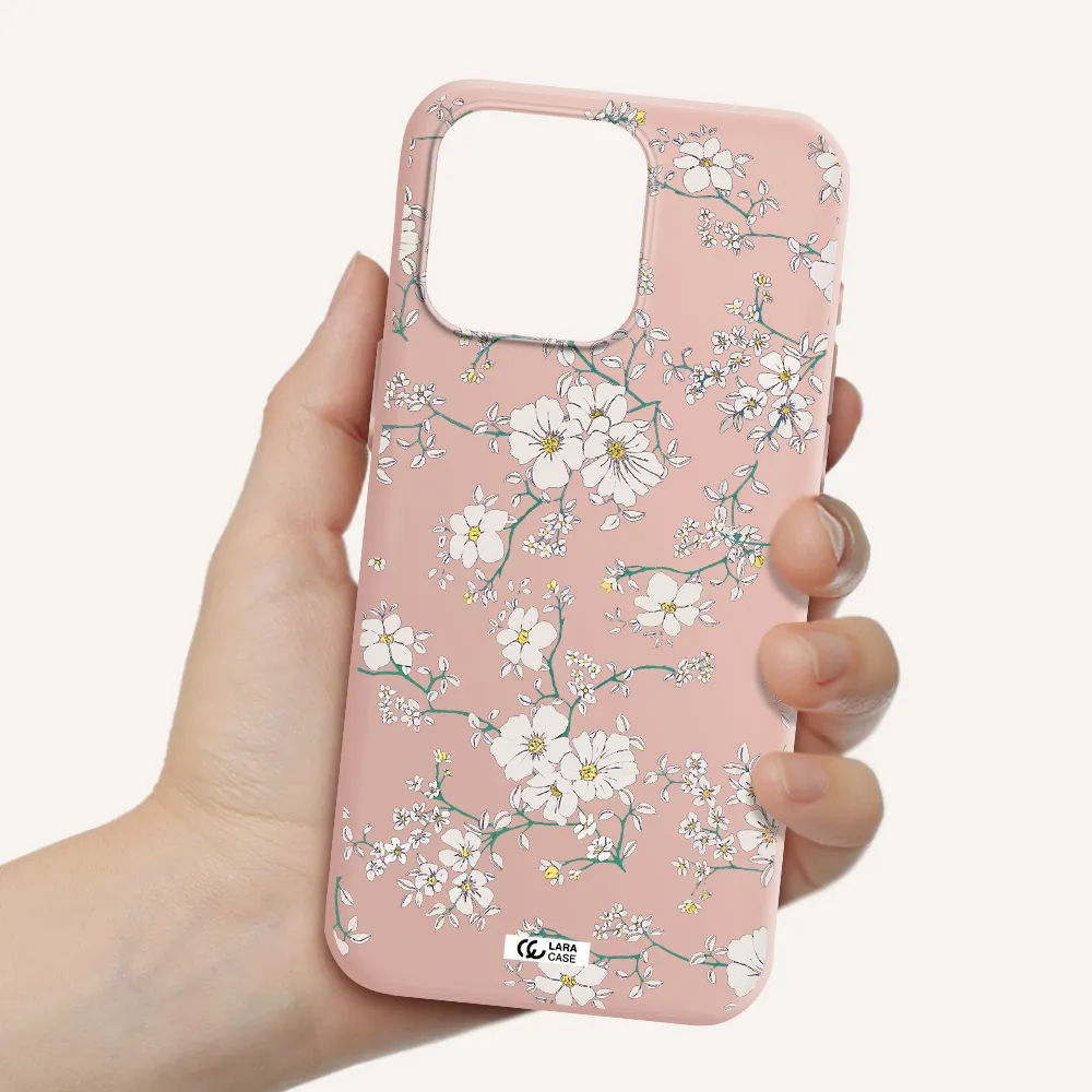 White Flower Apple Iphone 15 Pro max Silicone pastel pink Case