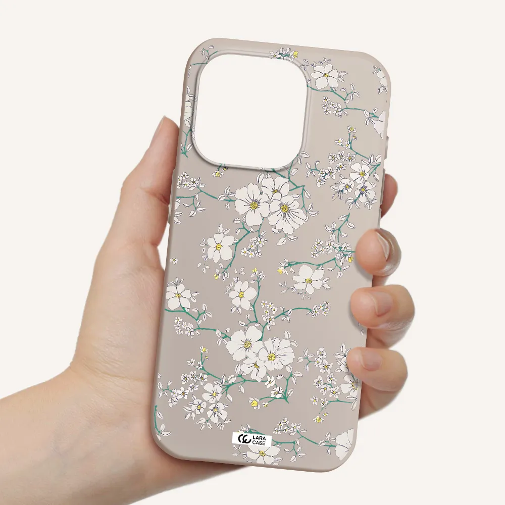 White Flower Apple Iphone 15 Pro Silicone Stone Case