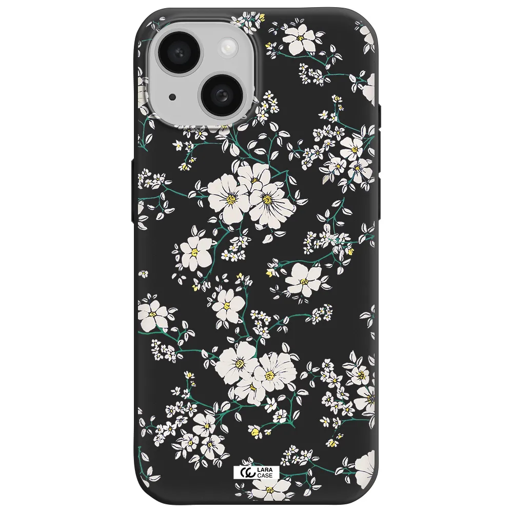 White Flower Apple iPhone 15 Silicone black Case
