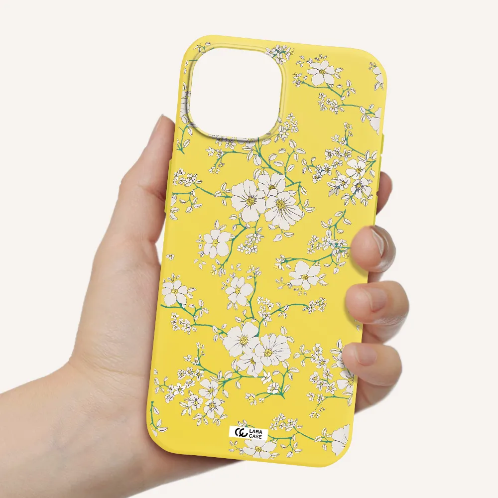 White Flower Apple iPhone 15 Silicone canary yellow Case