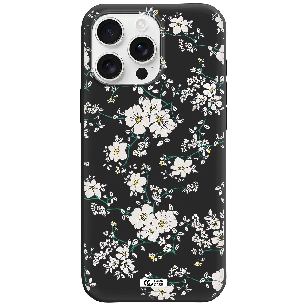 White Flower Apple Iphone 16 Pro Max Silicone Black Case