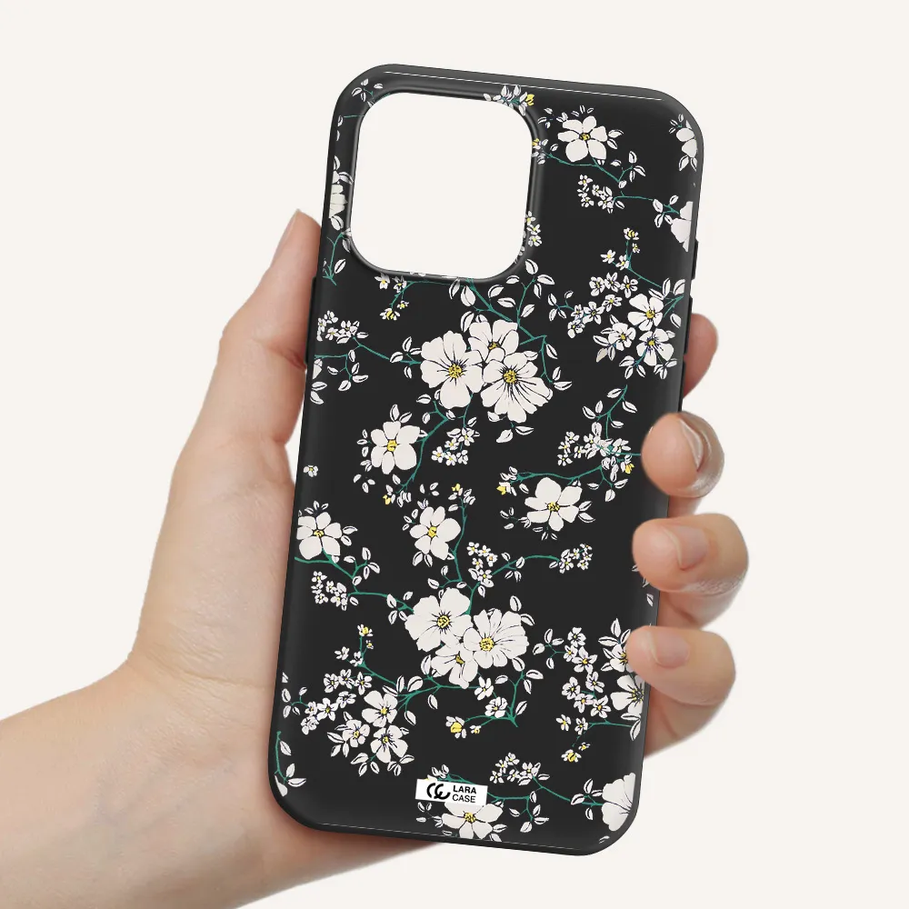 White Flower Apple Iphone 16 Pro Max Silicone Black Case