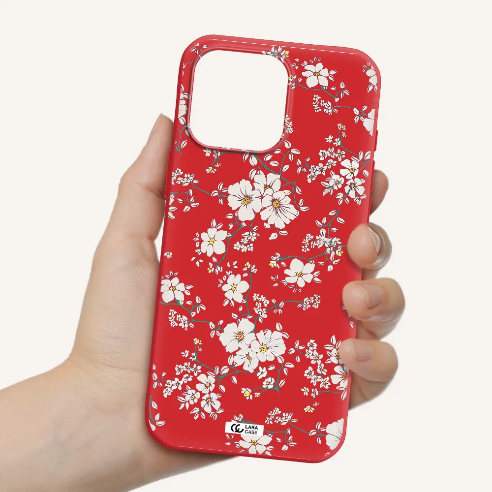 White Flower Apple Iphone 16 Pro Max Silicone Imperial Red Case