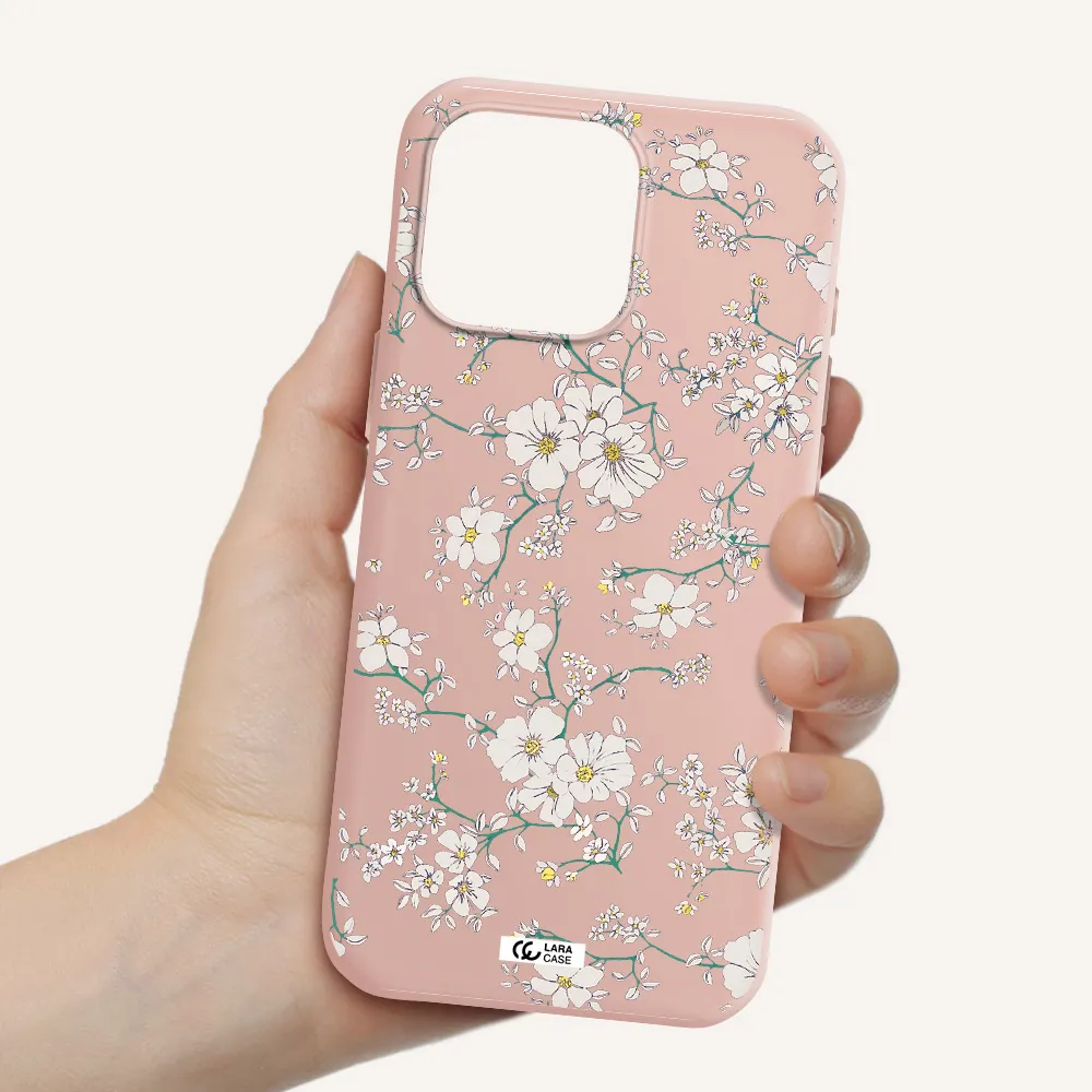 White Flower Apple Iphone 16 Pro Max Silicone Pastel Pink Case