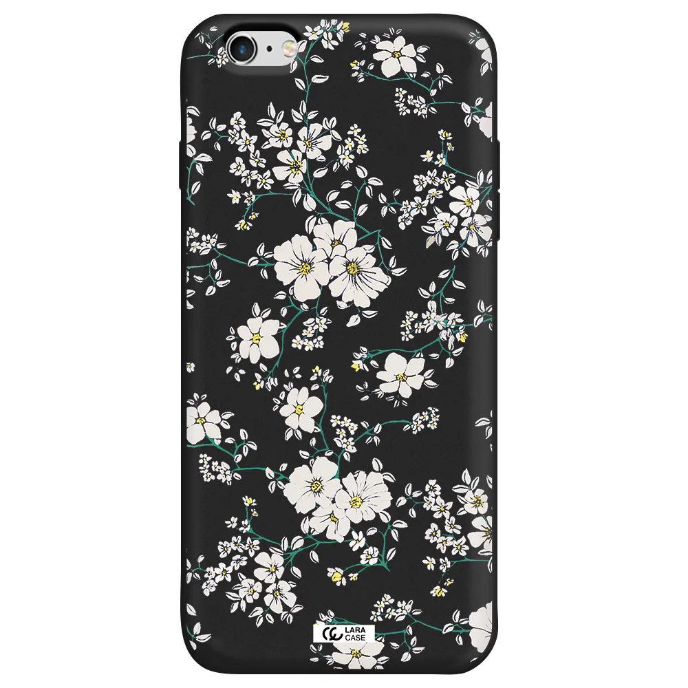 White Flower Apple iPhone 6 plus Silicone black Case
