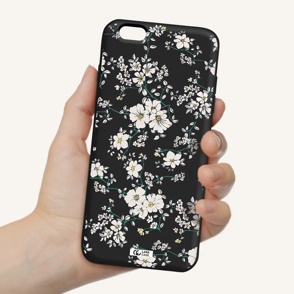White Flower Apple iPhone 6 plus Silicone black Case