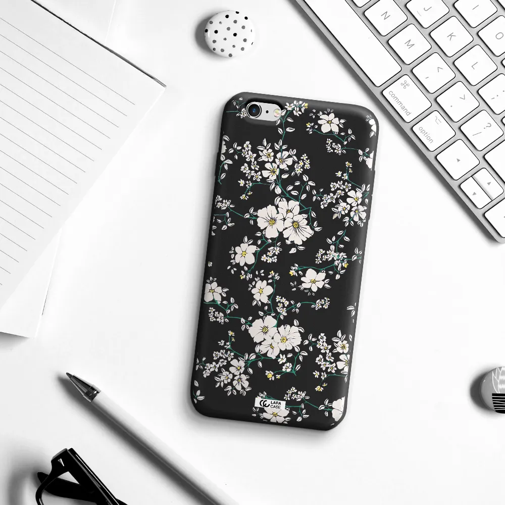 White Flower Apple iPhone 6 plus Silicone black Case
