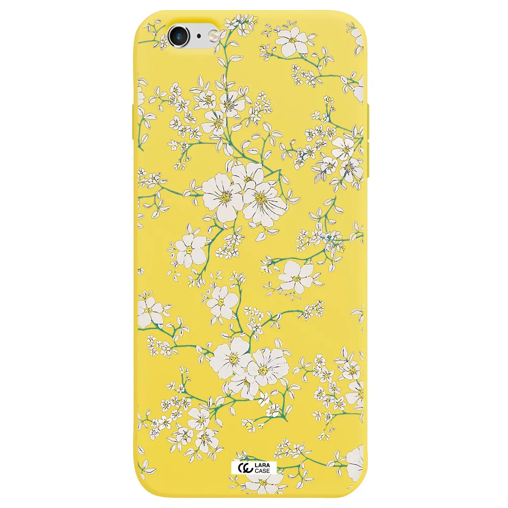White Flower Apple iPhone 6 plus Silicone canary yellow Case