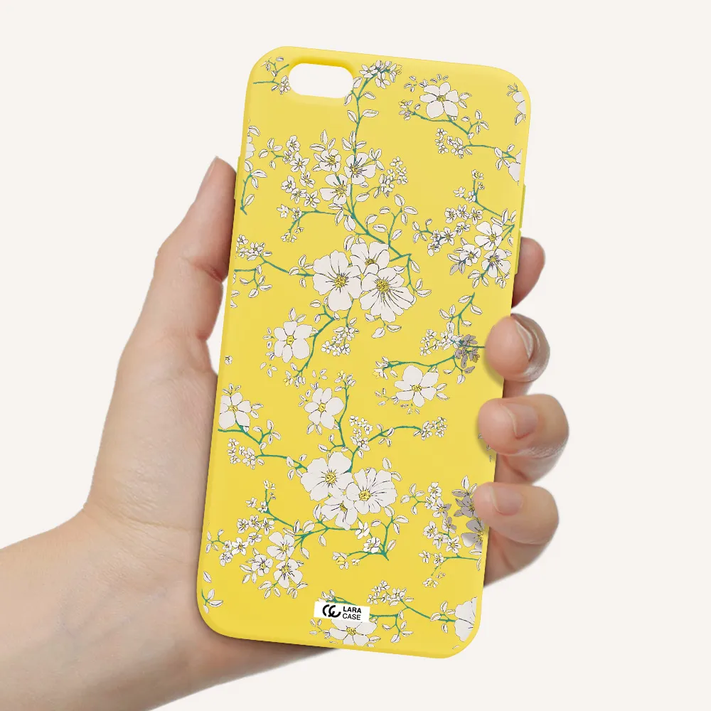 White Flower Apple iPhone 6 plus Silicone canary yellow Case