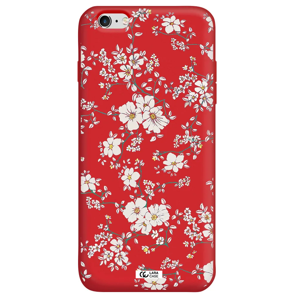 White Flower Apple iPhone 6 plus Silicone Imperial Red Case