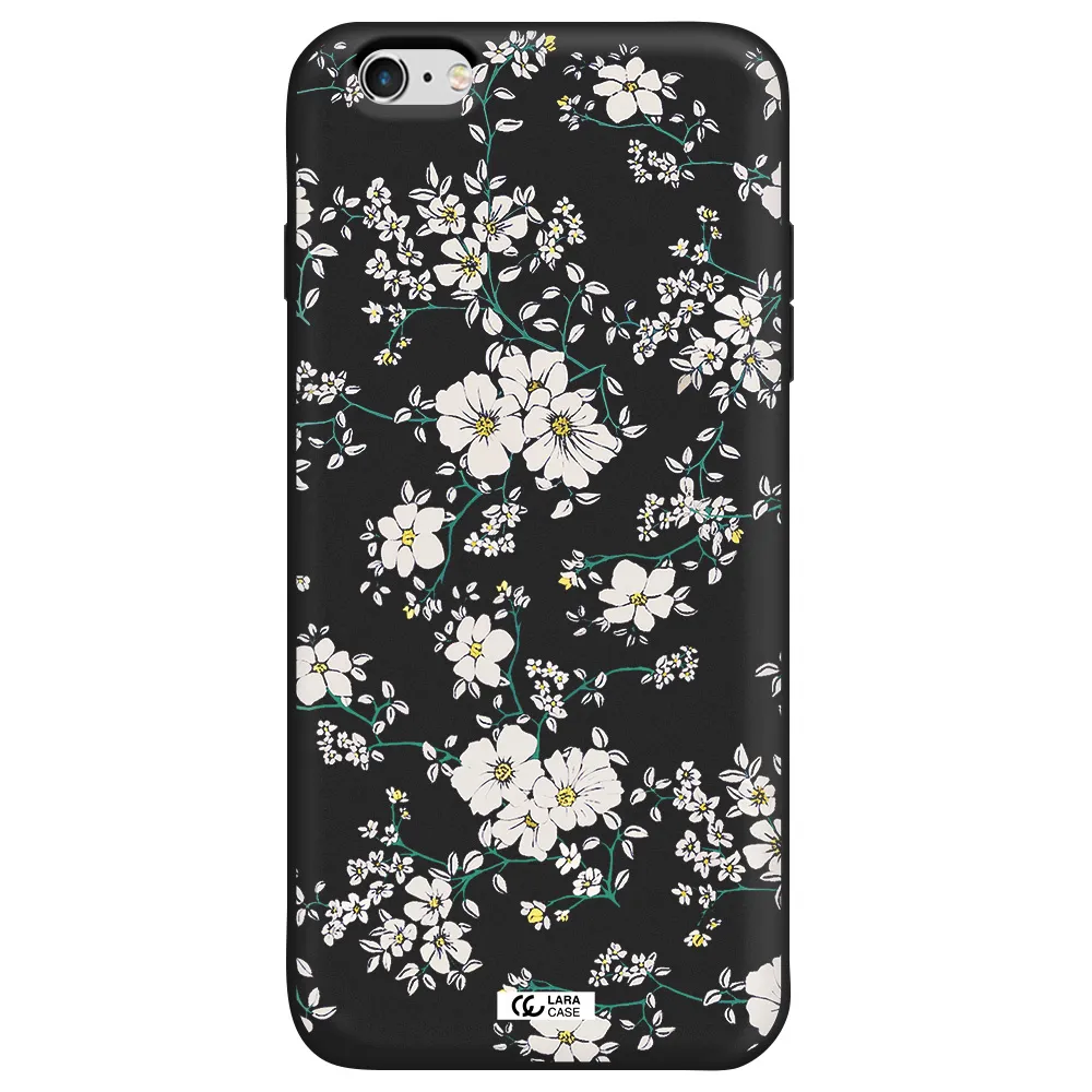 White Flower Apple iPhone 6 s plus Silicone black Case