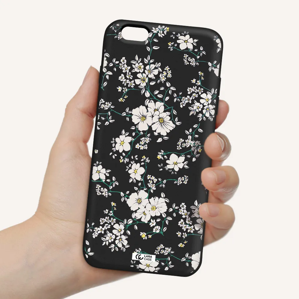 White Flower Apple iPhone 6 s plus Silicone black Case