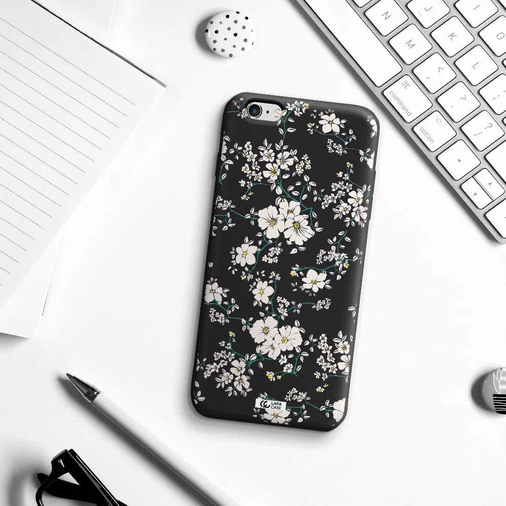 White Flower Apple iPhone 6 s plus Silicone black Case