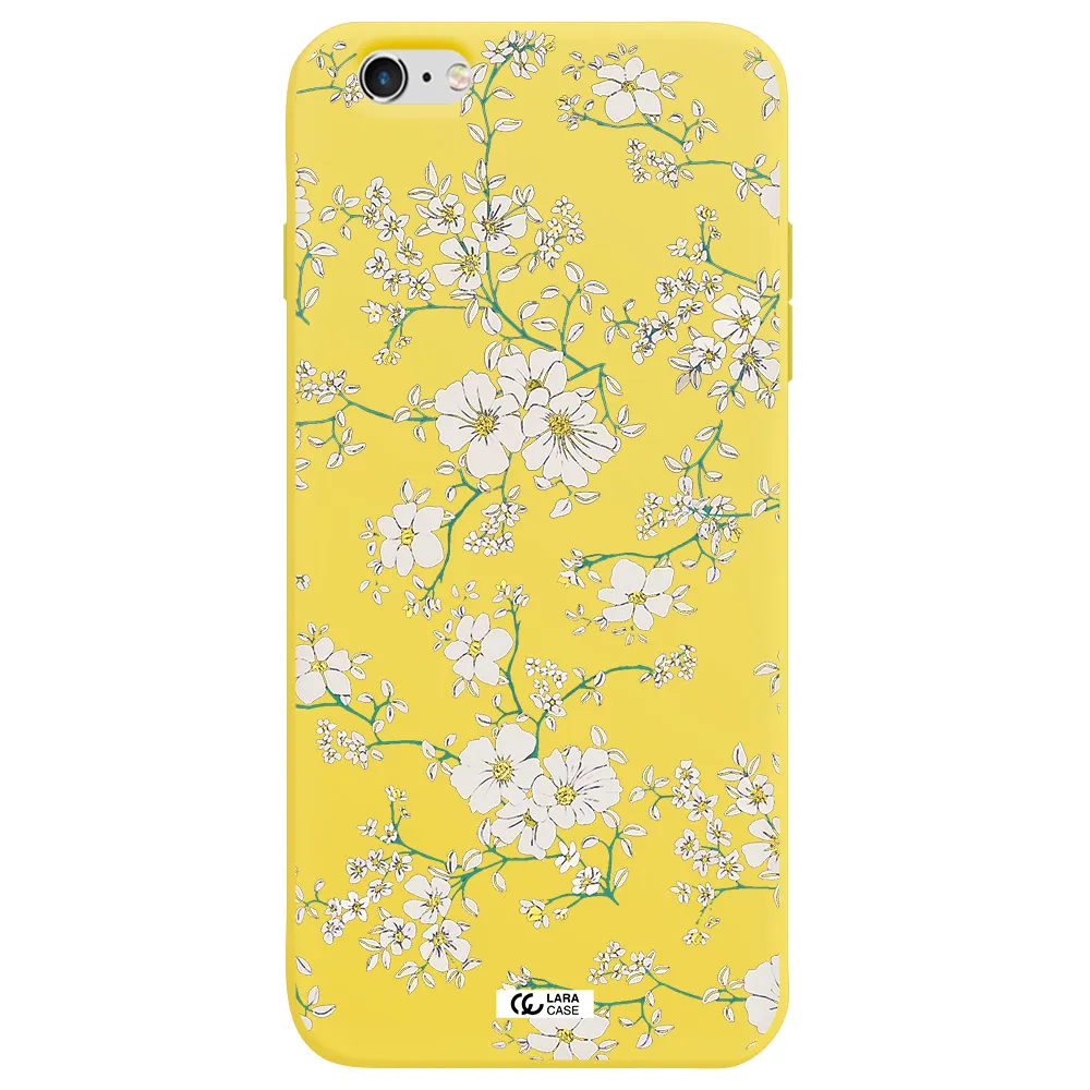 White Flower Apple iPhone 6 s plus Silicone canary yellow Case