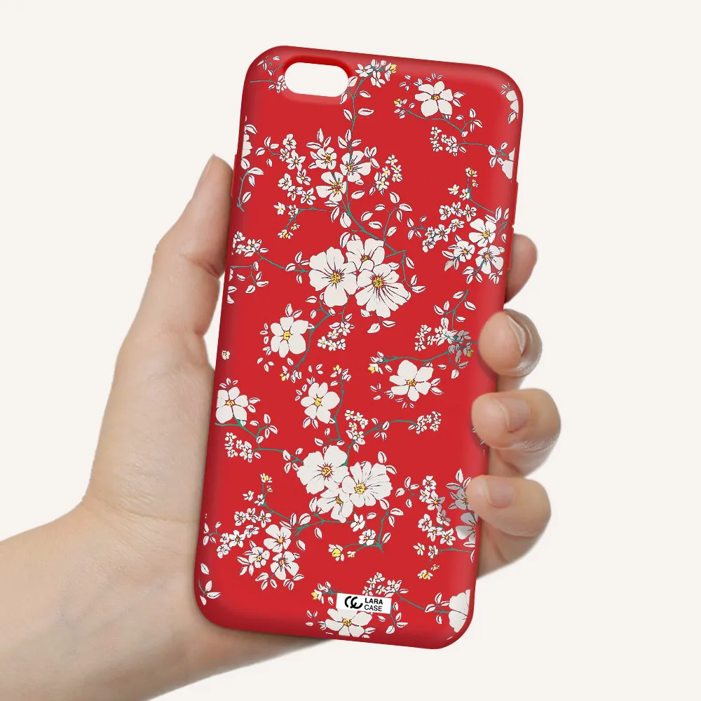 White Flower Apple iPhone 6 s plus Silicone Imperial Red Case