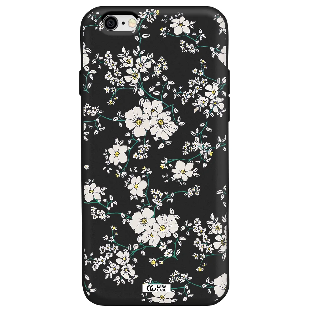 White Flower Apple iPhone 6 Silicone black Case