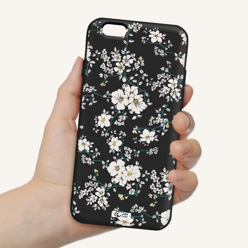 White Flower Apple iPhone 6 Silicone black Case