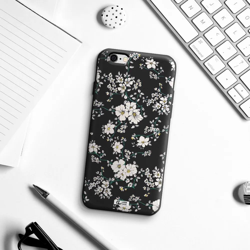 White Flower Apple iPhone 6 Silicone black Case