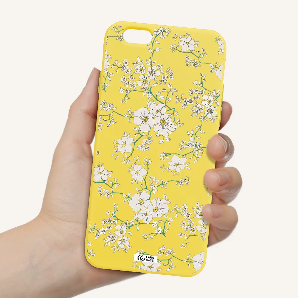 White Flower Apple iPhone 6 Silicone canary yellow Case