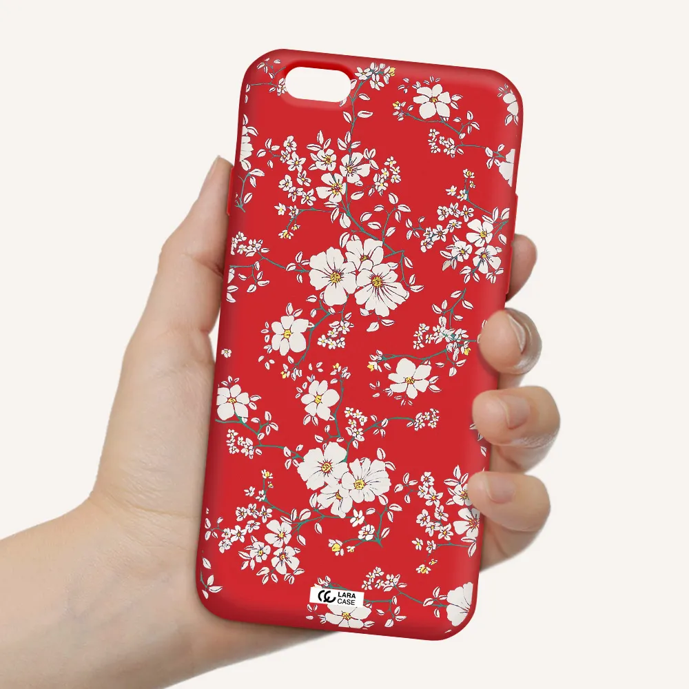 White Flower Apple iPhone 6 Silicone Imperial Red Case