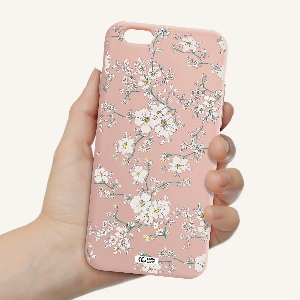 White Flower Apple iPhone 6 Silicone pastel pink Case
