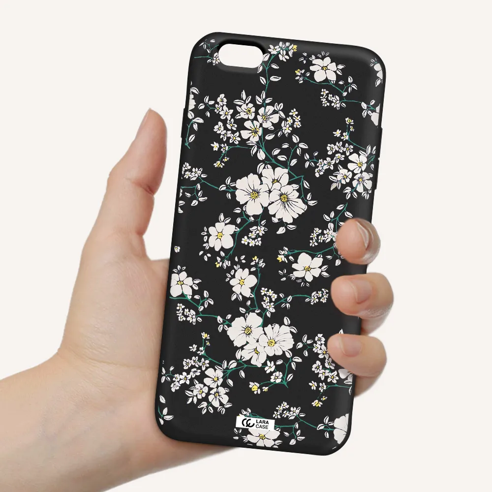 White Flower Apple iPhone 6S Silicone black Case